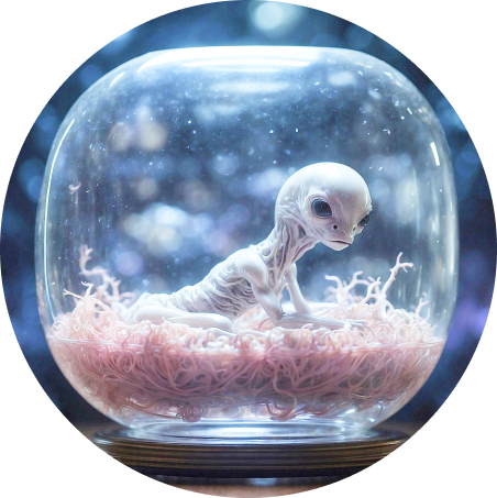 home_section_experimentos Imagen de un bebe alienígena en una cúpula de cristal